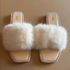 fur slides with rhinestones